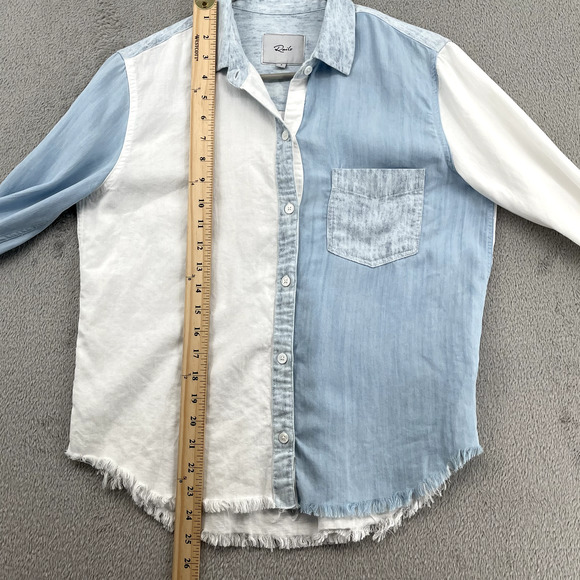 Rails Ingrid Raw Light Vintage Patchwork Top Womens S Blue White Tencel Shirt - Picture 11 of 12